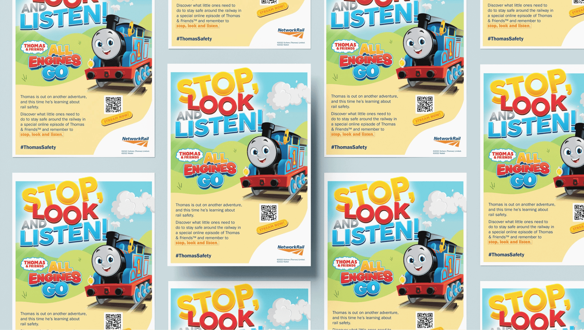 Mock ups of the stop look and listen posters we designed.