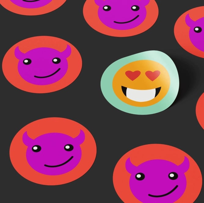 Stickers showing the devil and heart eyes emoji.